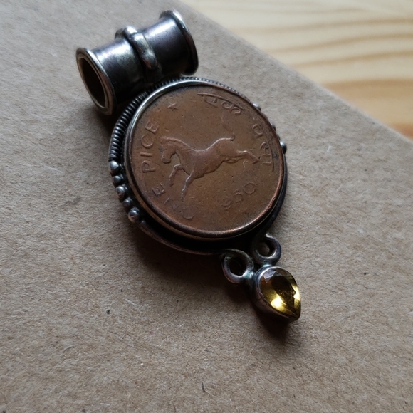 Handmade sterling silver one pice coin topaz - Picture 1 of 4